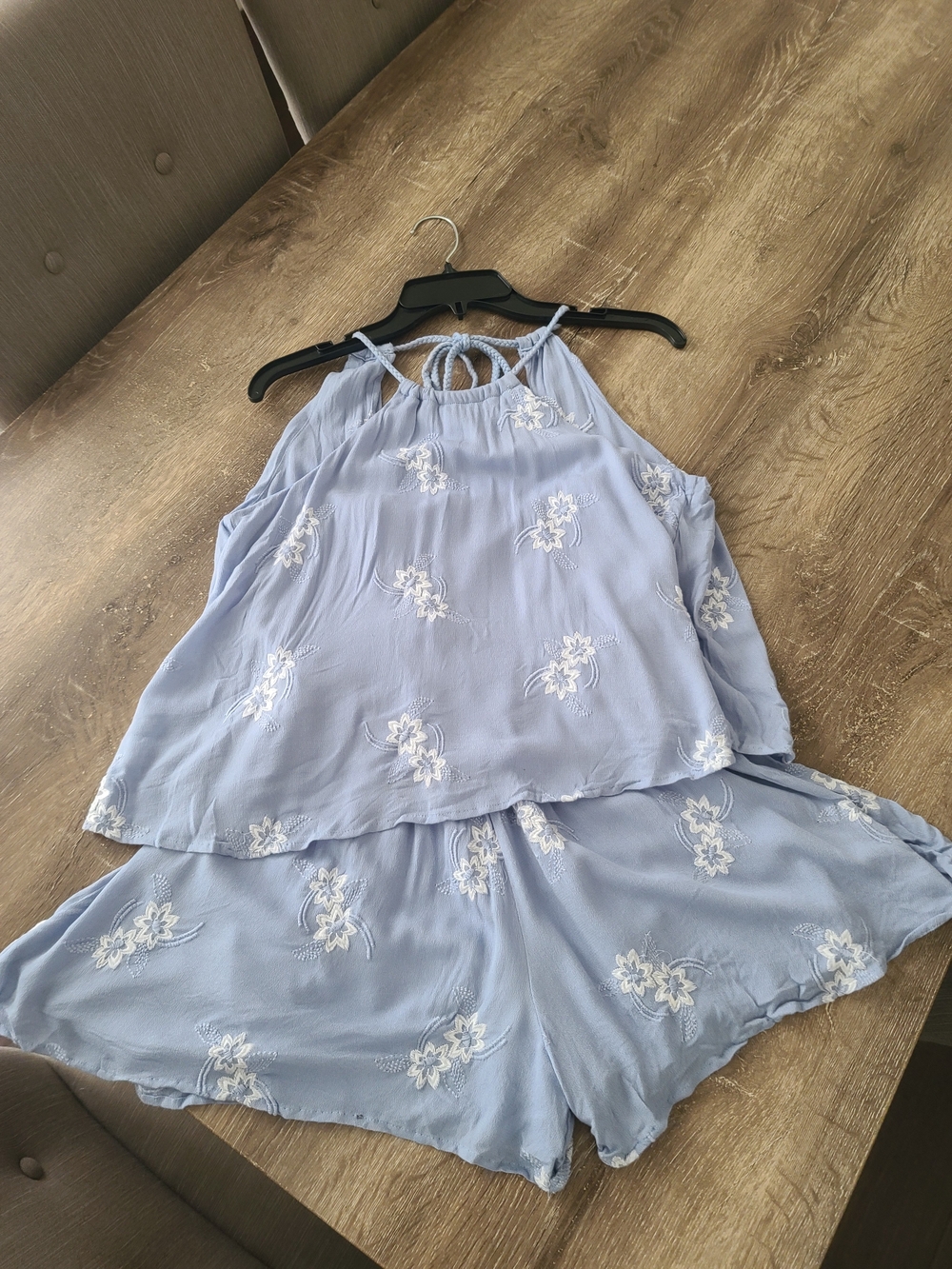 Sadie & Sage Light Blue Floral Embroidered Romper